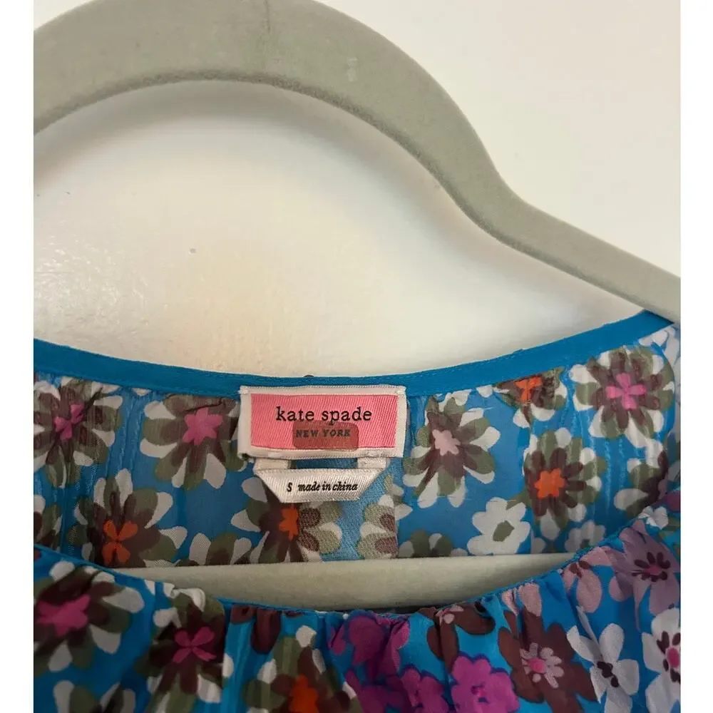 Kate Spade Pacific Petals Chiffon Floral Blouse 100% Silk
